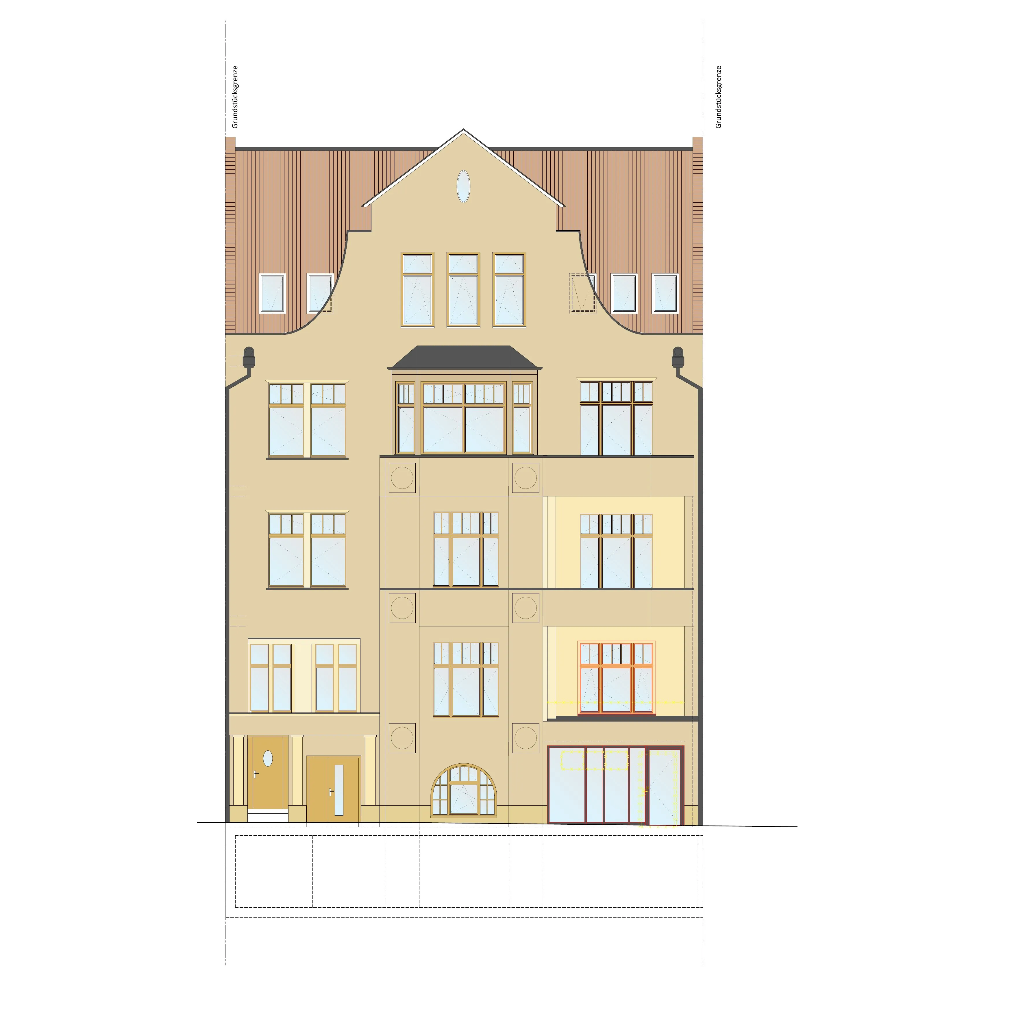 East elevation of Bahnhofstraße 56a in Cottbus after a heritage-approved refurbishment