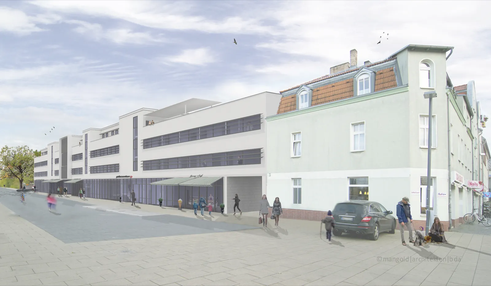 Perspective of the new administrative and commercial building Bahnstraße 5-12 facing Falkensee station square