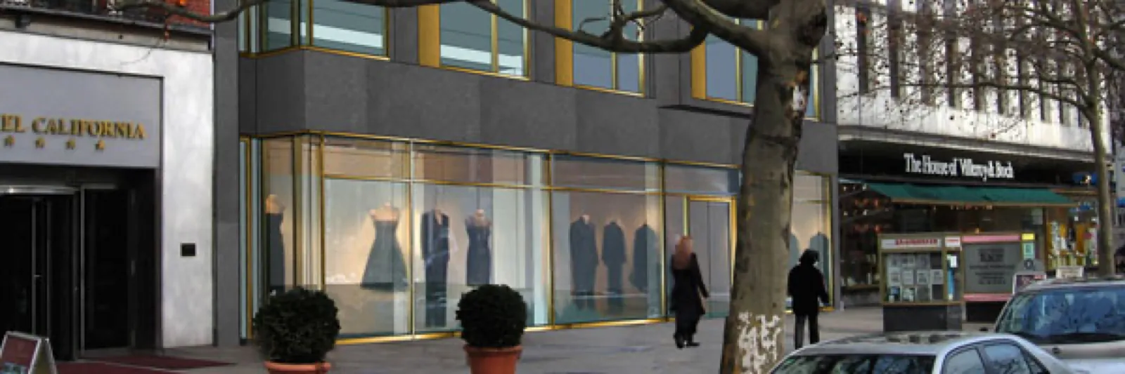 Street view Kurfürstendamm with the new building fitted in