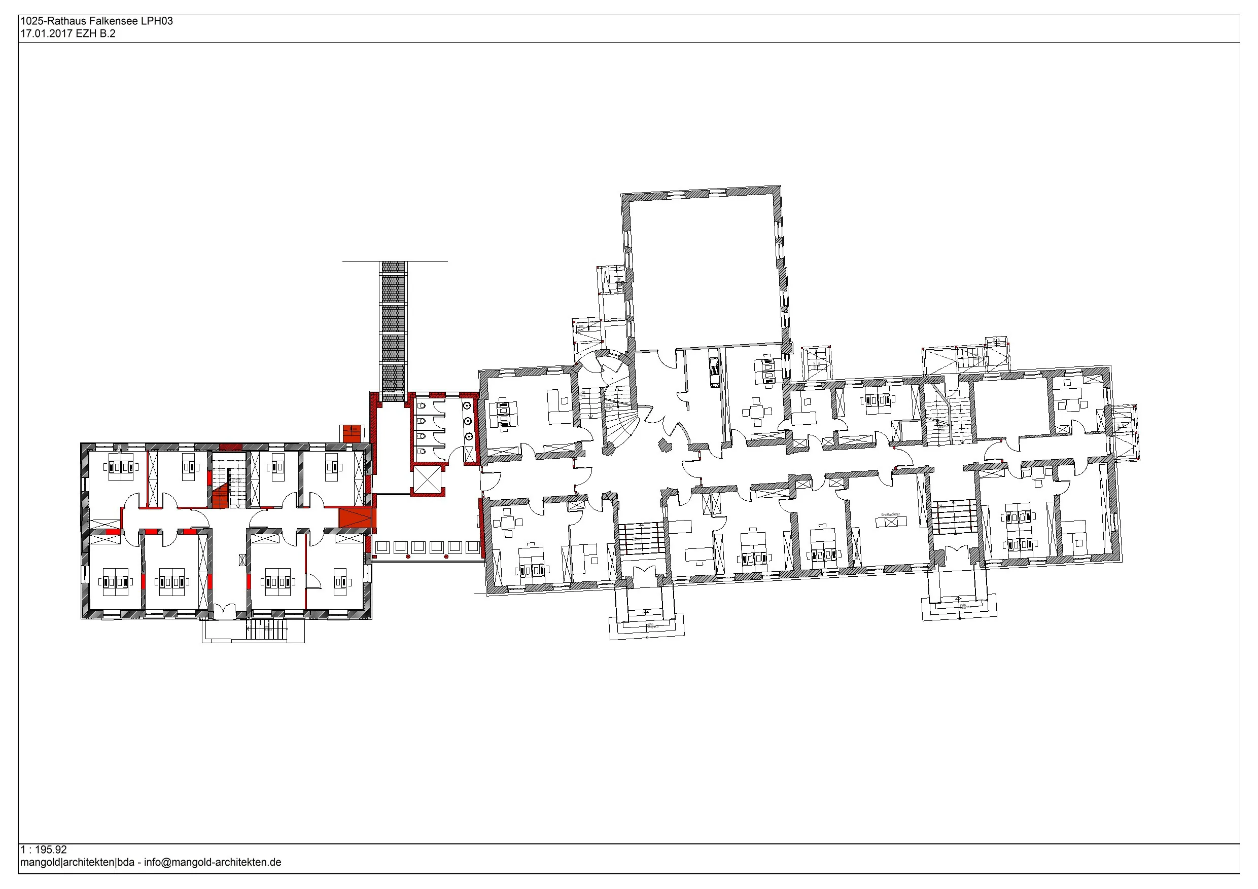 Ground floor plan Falkensee town hall with heritage-respecting extension and connecting structure