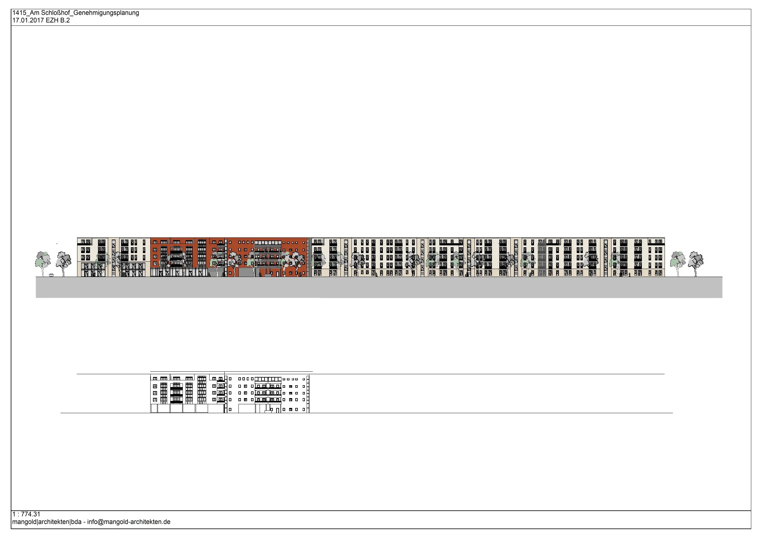 West elevation of the residential development Am Schlosshof at Blumberger Damm, Berlin